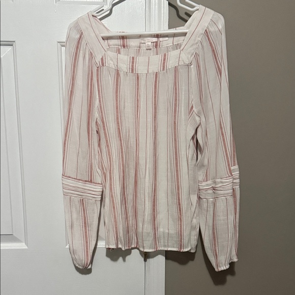 LC Lauren Conrad Tops - LC Lauren Conrad Striped Square-Neck Blouse | XL | Pink & Cream Boho Top